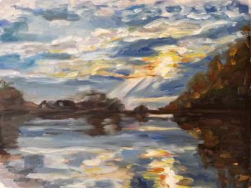 Winteravond op het water schilderij
